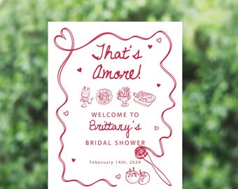 That’s Amore Small Welcome Sign | Valentine’s Day Bridal Shower Welcome | Italian Love Theme Party Sign | Red Heart Decor
