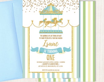 Boy Carousel Birthday Invitation, Carousel Invite, Circus Boy Invitation, Any Age, Any Event, Printed Or Printable File IBD0044