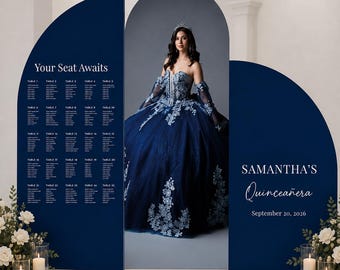 Quinceañera Seating Chart Sign, Elegant Photo Panel Welcome Sign