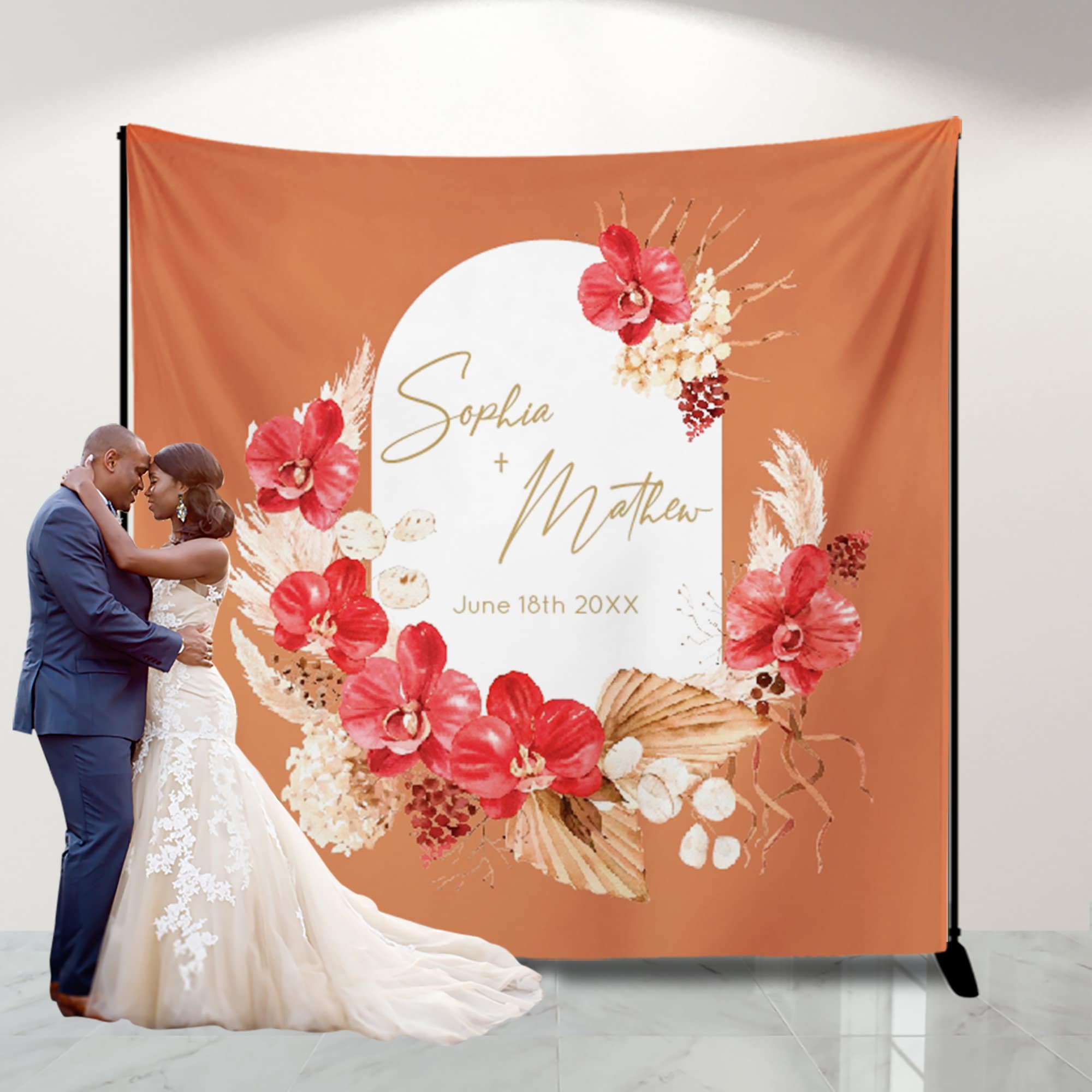 Terracotta Wedding Decor Boho Photo Backdrop for reception Pampas Photo backdrop PersonalizedBoho Chic Banner Dried Flowers