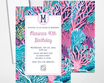 Nautical Birthday Invitation, Beach Theme, Coral Reef Design