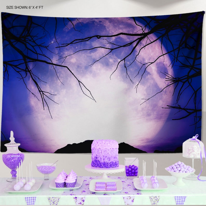 Halloween Backdrop Personalized,Scary Night Background,Purple Halloween decorations,Halloween background Horror Night,Terror Branches Banner image 2