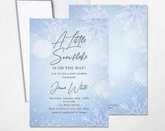 Winter Wonderland Baby Shower Invitations or First Birthday Printed, A little Snowflake winter wonderland invitations,