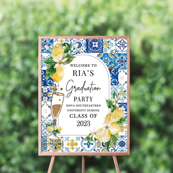 Lemon Graduation Party Welcome Sign, Tuscan Amalfi Decor