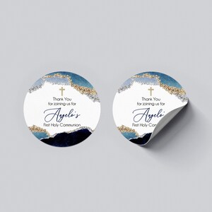 Naklejki z podziękowaniami za pierwszą komunię Geode Navy Blue Envelope Seals 2", okrągłe etykiety 2", tagi upominkowe, 2" etykiety na prezenty, 2" etykiety na popcorn