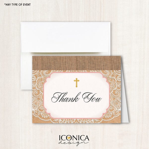 Kraft Lace Religious Thank You Cards /set Of 10/ A2 Folded / White Or Cream A2 Envelopes Included / Non Personalized - Printed Cards Tcf0002