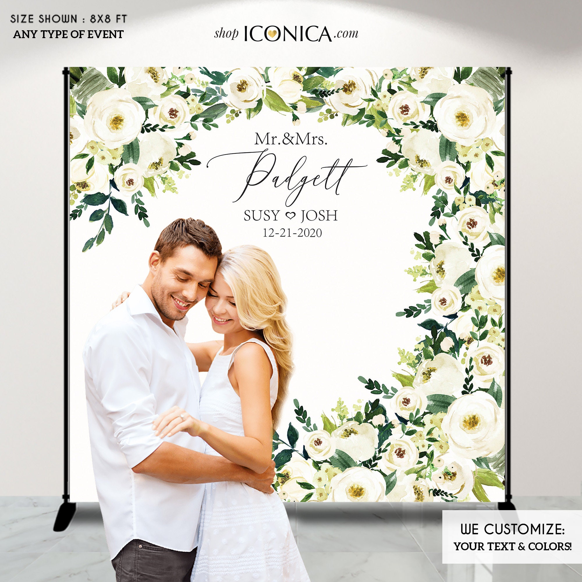 Floral Engagement Personalized Step Repeat Photo Backdrop Floral Engagement Personalized Step Repeat Photo Backdrop