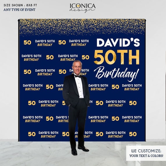 Birthday Photo Booth Backdrop, 50th Birthday Party Decor, Blue and Gold backdrop, any age or color, Printed or Printable File BBD0140 by Iconica Design | Catch My Party Birthday Photo Booth Backdrop, 50th Birthday Party Decor, Blue and Gold backdrop, any age or color, Printed or Printable File BBD0140 by Iconica Design | Catch My Party