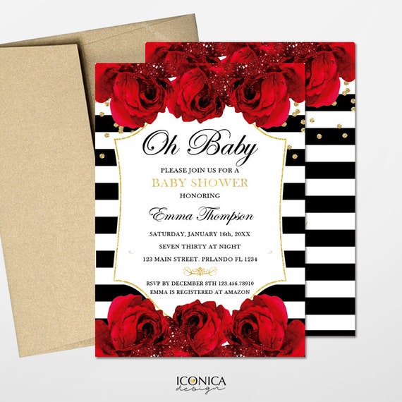 Invitaciones de Baby Shower Rosas Rojas Rayas Blancas y - Etsy México Invitaciones de Baby Shower Rosas Rojas Rayas Blancas y - Etsy México