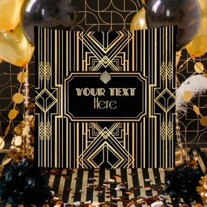 Roaring 20&#39;s Party Decor,Personalized Great Gatsby Party Banner,Christmas Party Backdrop,Art Deco Backdrop,Printed or Printable File BBD0060