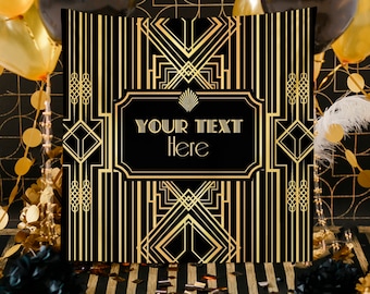 Roaring 20's Party Decor,Personalized Great Gatsby Party Banner,Christmas Party Backdrop,Art Deco Backdrop,Printed or Printable File BBD0060