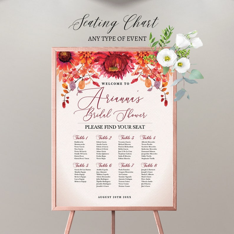Seating Chart Fall Bridal Shower Decor Fall Engagement Party Etsy