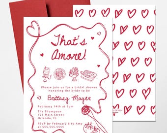 That’s Amore Bridal Shower Invitation | Valentine’s Day Bridal Shower Invite | Italian Love Theme Invitation | Red Heart Bridal Invite