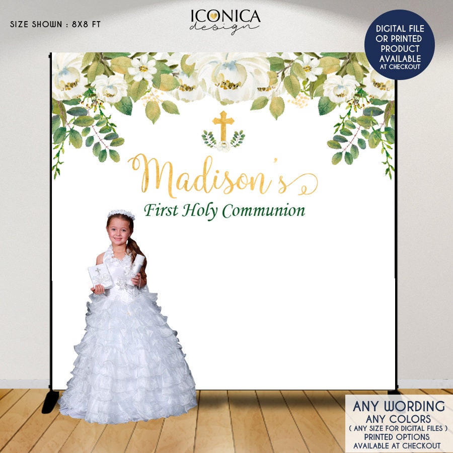 First Communion Backdrop Greenery And White Floral Backdrop Etsy