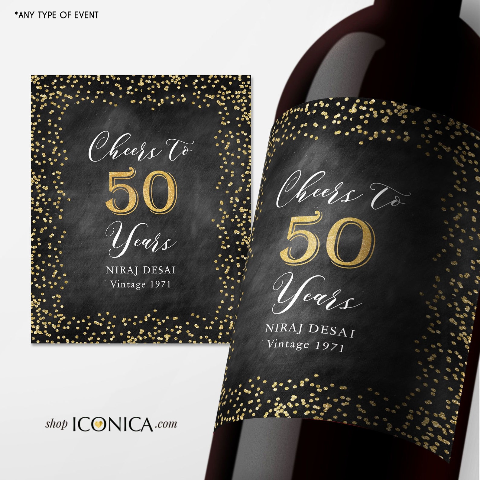 50th Birthday Wine Label Personalized cheers to 50 Etsy