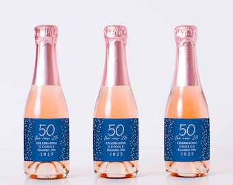 Personalized Mini Champagne Bottle Labels, Birthday Party Decor, Set of 10