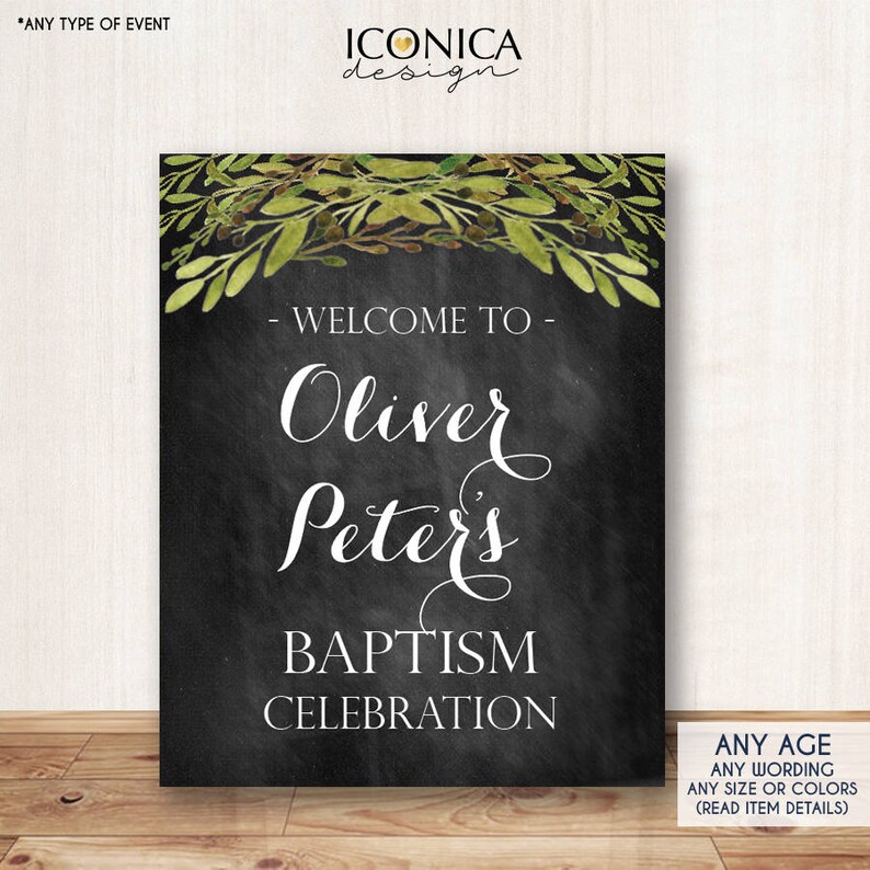 Baptism Chalkboard Sign Olive Branches Baptism Poster Any Etsy