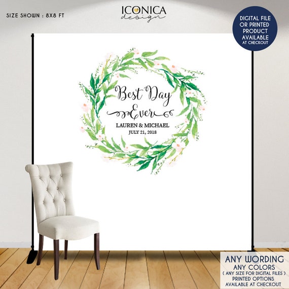 Wedding backdrop, Greenery backdrop, White and greenery Personalized backdrop, Personalized Wedding backdrop, photo digital backdrop BWD0028 Il_570xn