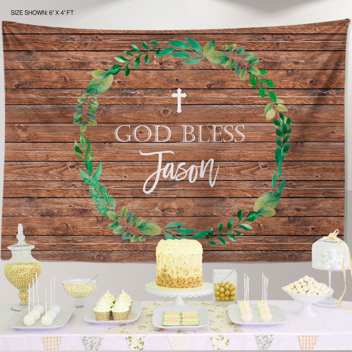 Communion Image Rustic Rustic Communion Backdrop, Woodland Greenery, Personalized Banner ...