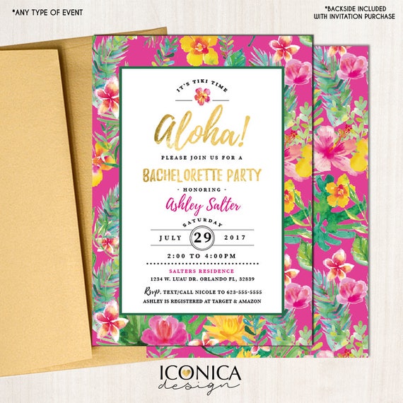 Luau Bachelorette Party Invitation Tropical Pool Hawaiian Party Tiki Pink Bridal Shower Invitation Pineapple Floral Free Shipping Ibr0002 Il_570xn