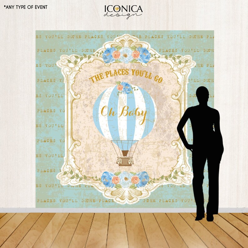 Hot Air Balloon Baby Shower Backdrop Oh Baby Vintage Hot Air Etsy