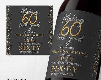60th Birthday Wine Label Personalized Any Age Milestone Birthday Beverage Labels Beer or Champagne labels Wedding Champagne Label Retirement