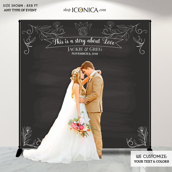 Floral Engagement Personalized Step Repeat Photo Backdrop Floral Engagement Personalized Step Repeat Photo Backdrop