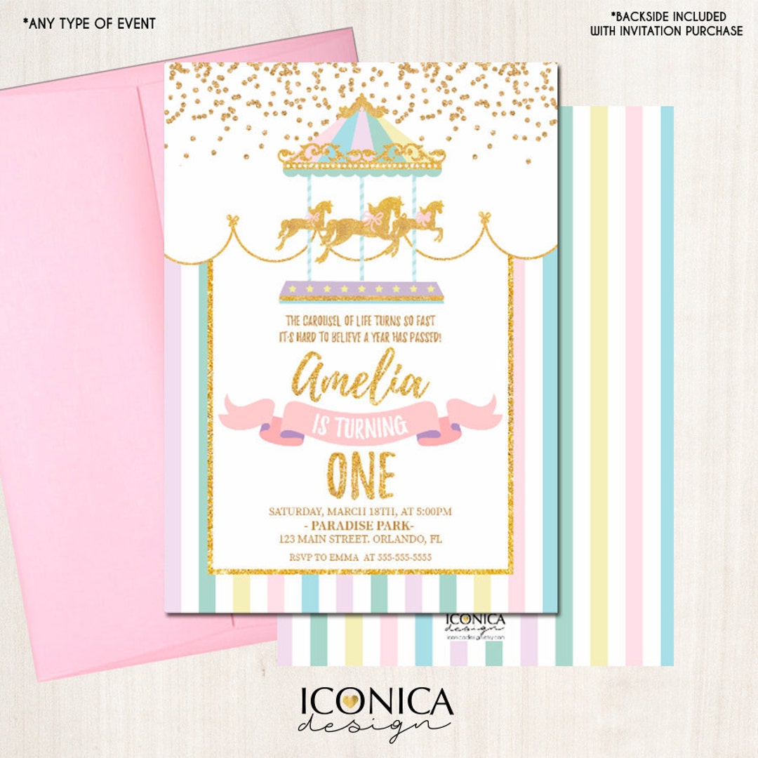 Carousel Birthday Invitation, Pastel Colors, Printed or Printable - Etsy