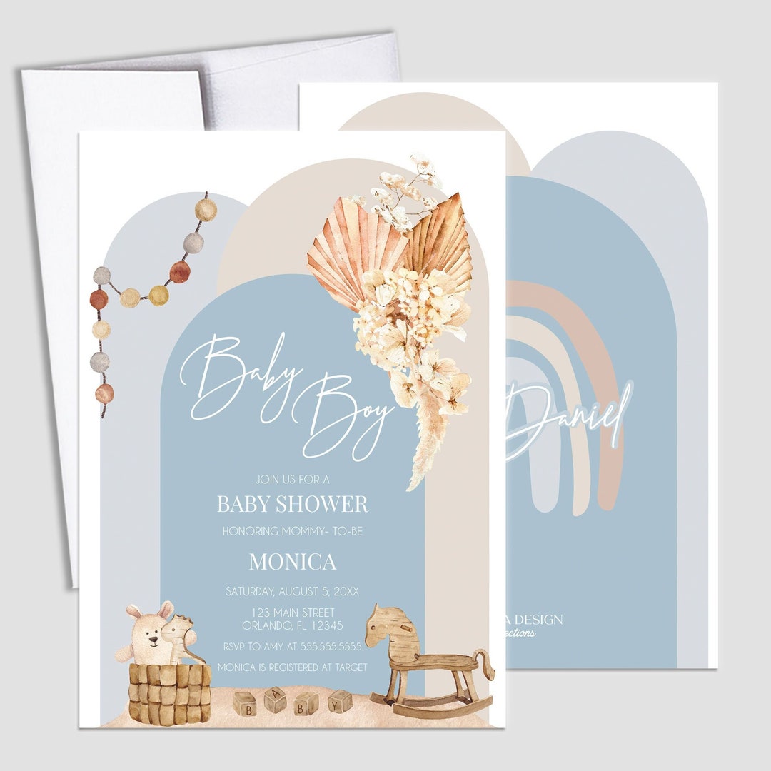 Boho Baby Shower Cards Bohemian Baby Boy Invitation Baby Etsy