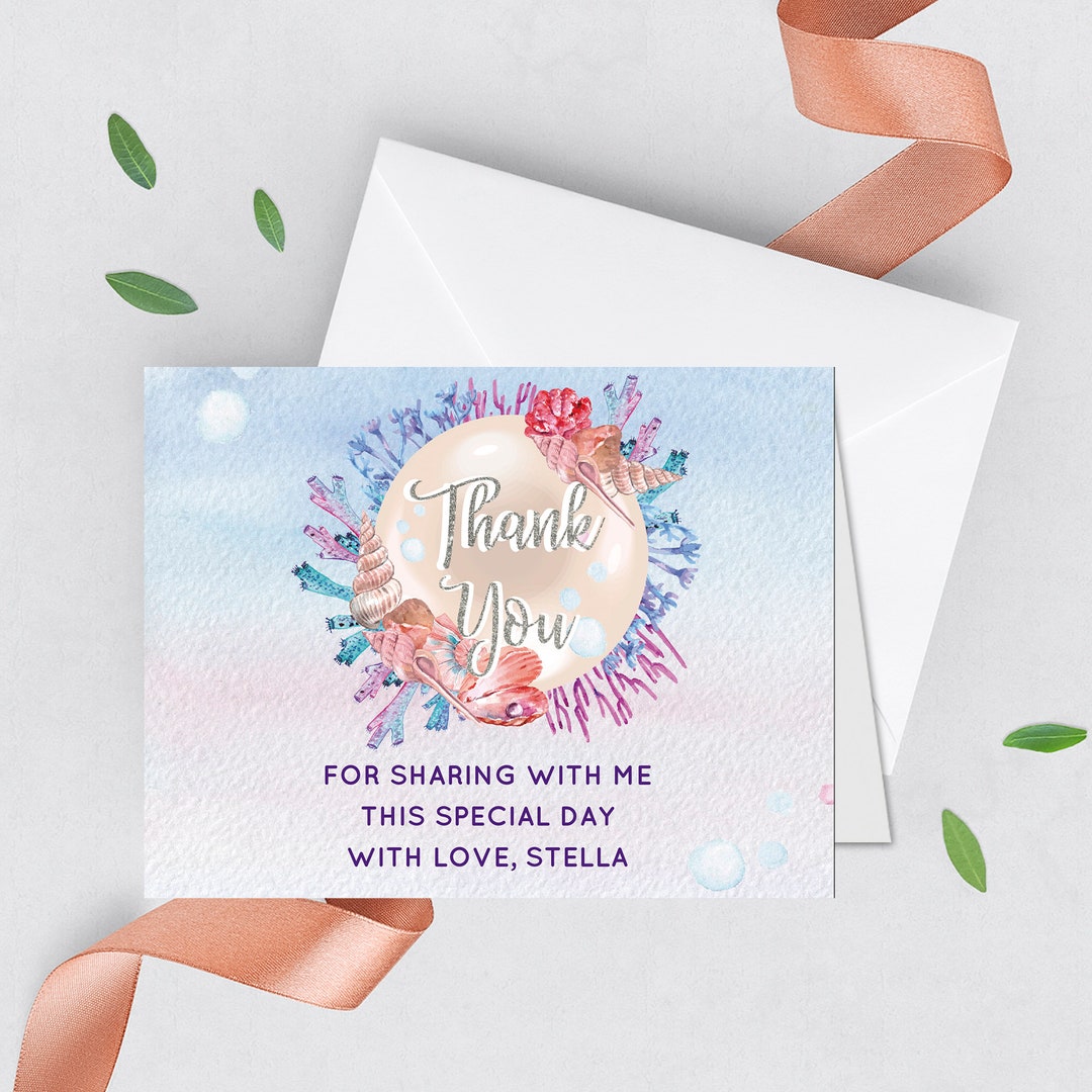 Under the Sea Theme Thank You Cards Set of 10 A2 Folded Cards Printed