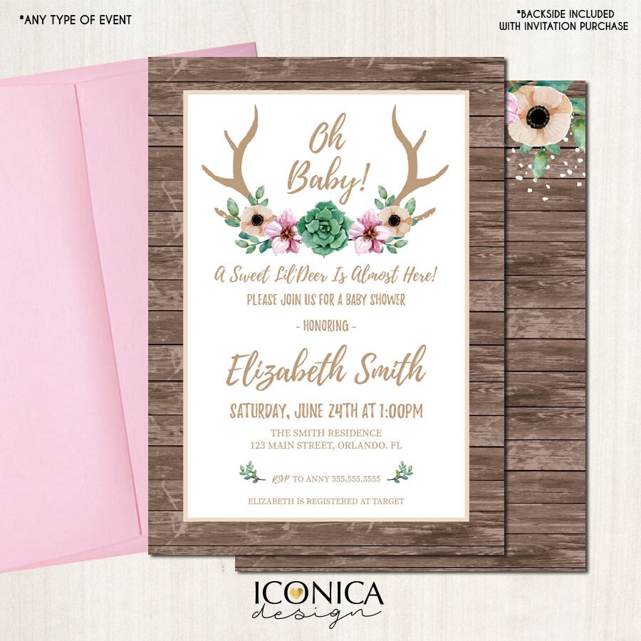 Antlers Baby Shower Invitations Floral Antlers Invitation Rustic Antlers Baby Shower Invitations Floral Antlers Invitation Rustic