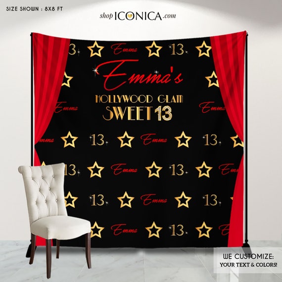 Hollywood Party Backdrop,Personalized Movie Star backdrop,13 Birthday Step And Repeat, Red carpet Photo Booth,Printed Or Printable BBD0105 Il_570xn