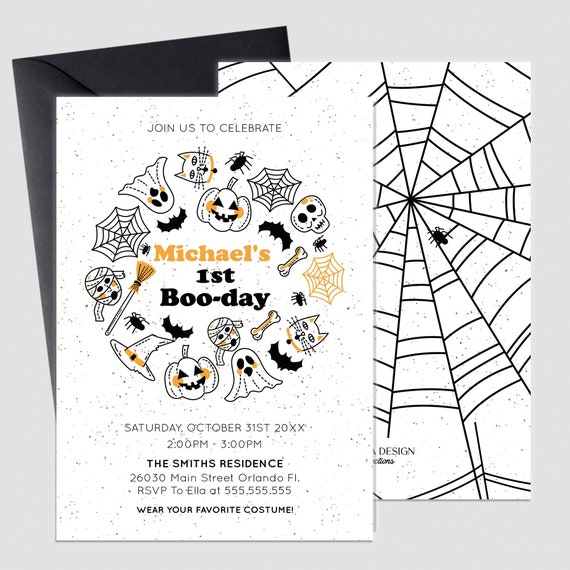 Halloween 1st Birthday Invitation Boy or Girl, Halloween 1st Birthday Card, Little Pumpkin Invite for Birthday or Baby Shower, Boo-Day Card Il_570xn