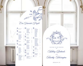 Chinoiserie Blue Wedding Seating Chart Arch Sign and Welcome Sign: Custom Large Foam Board