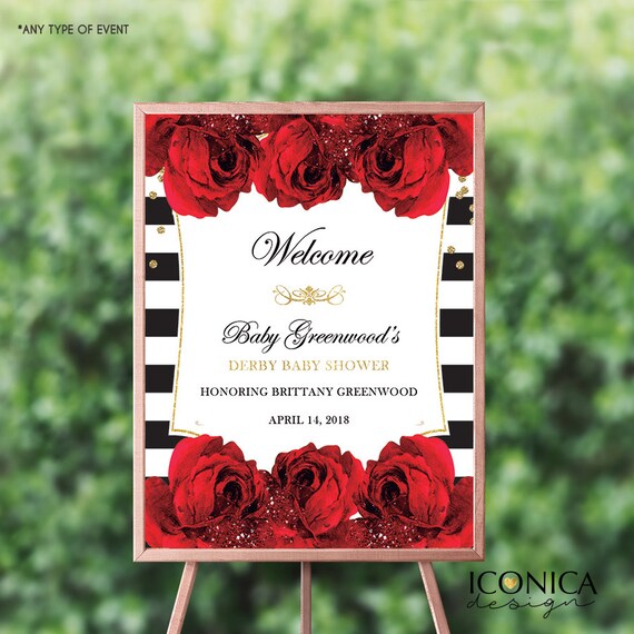 Minnie Mouse Welcome Sign White /& Red Black Birthday Baby Shower PERSONALIZED