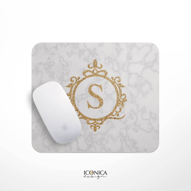 Holiday Gift Mouse Pad White Marble And Gold Desk Image 0