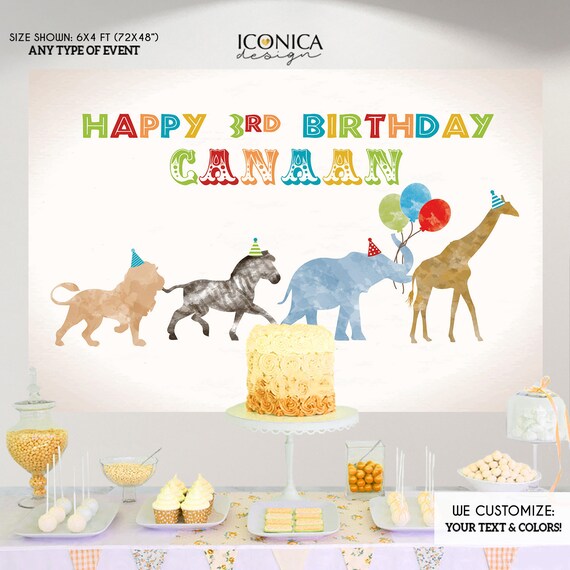 Safari Birthday party decor, Party Animals Backdrop, Jungle Animals Banner, Watercolor Wild one, Zoo animals Decorations,Any text Bbd0053 Il_570xn