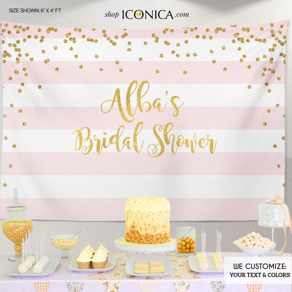 Bridal Shower Backdrop, Pink and Faux Gold Confetti Banner,Gold And Pink Dessert Table Banner, Printed Or Printable File Bbr0009 Il_570xn