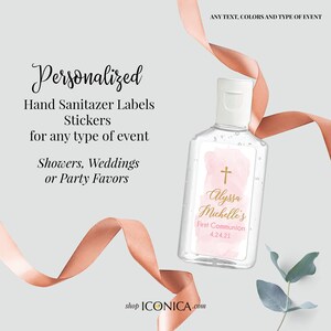 40 Personalized Labels Printed 1 w x 2h Hand Sanitizer Labels Fits Purell 1oz Communion Labels Pink Watercolor Antibacterial Label Design image 6