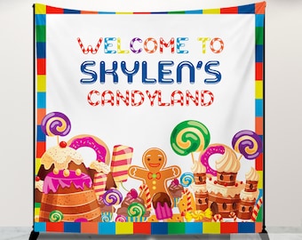 Custom Candyland Birthday Backdrop, Party Banner