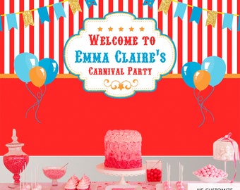 Circus First Birthday Banner Carnival Party Backdrop - Circus Birthday party || Carousel Backdrop any age Printed or Printable File BBD0012