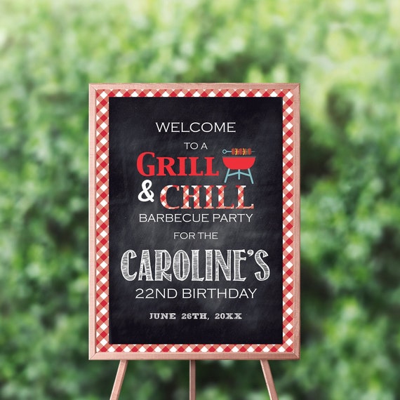 BBQ Theme Birthday Sign Printed BBQ Party Entrance Etsy