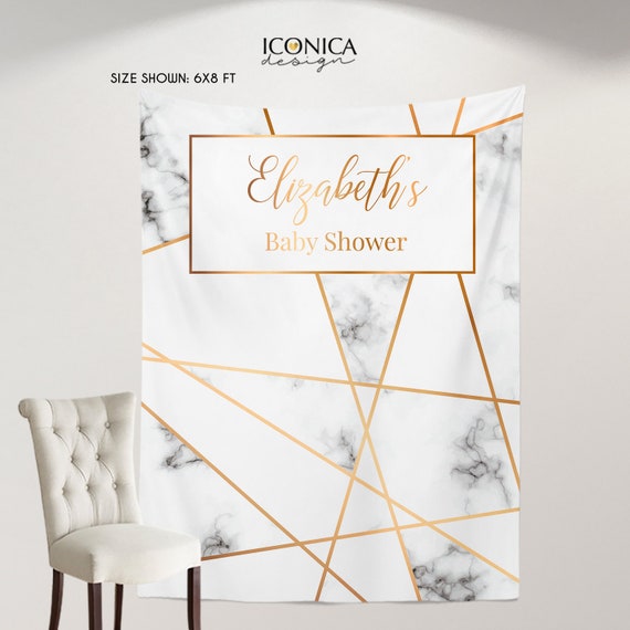 Geometric Photo Backdrop, Modern Marble Party Decorations, Gold and Gray Marble Decor,Marble Baby Shower Backdrop, any text or type of event Il_570xn