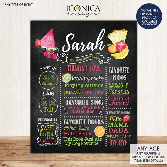 Tutti Frutti Chalkboard Sign First Birthday Any Age Fruits Party Two Tti Frutti Tutti Fruity Party Printed Or Printable File Cbd0042 By Iconica Design Catch My Party