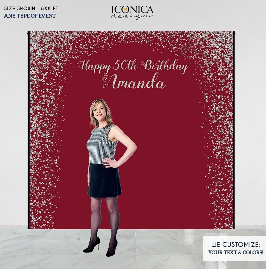Burgundy Birthday Party Decor 50th Birthday Photo Booth Backdrop