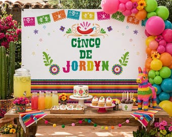 Fiesta Birthday Backdrop, Cinco de Mayo Banner Custom, Mexican Theme (Printed or Printable File)