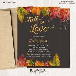 Fall in Love Bridal Shower Invitation,Fall Engagement party invitation,Fall Leaves,Thanksgiving invitation,Fall dinner party Invite IBR0005