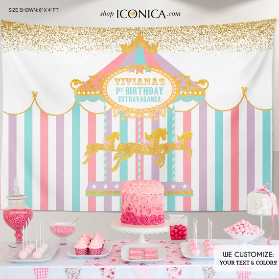 Carousel Party Backdrop,Carousel First Birthday Decorations,Girls Baby Shower Banner,Circus Banner,Printed Or Printable File BBD0117 Il_570xn