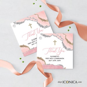 Geode First Communion Favor Tags Personalized Any text or type of event Geode Gift Tags Thank you Tags Printed image 1