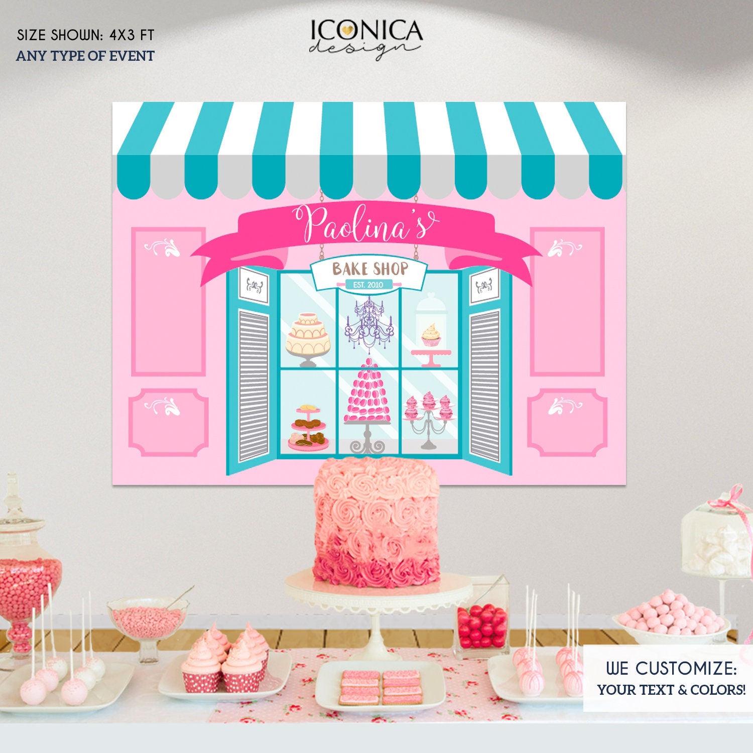 Bake Shop Party Backdrop Personalized, Bake Shop Backdrop,candy Shop ...